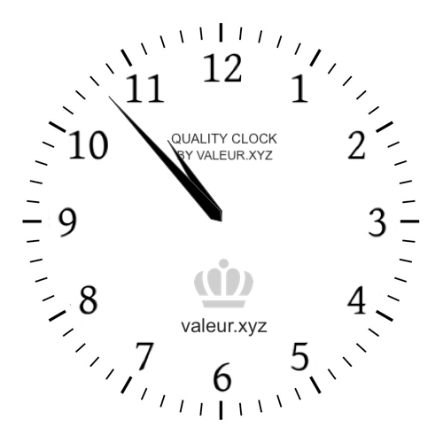 10:53 AM on an analog clock (Ten-fifty-three AM) Analog clock showing the time 10:53 AM