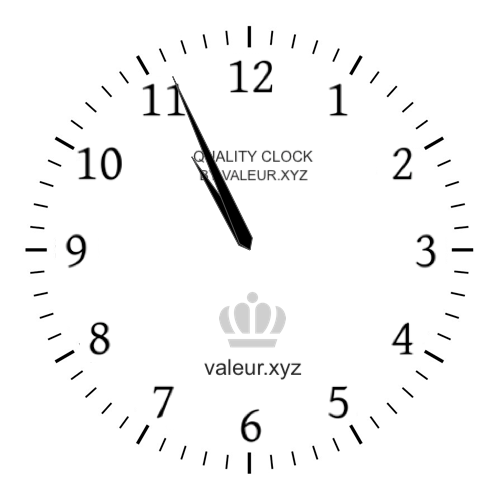 10:56 PM on an analog clock (Ten-fifty-six PM) Analog clock showing the time 10:56 PM
