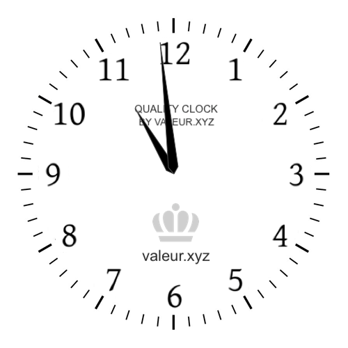 10:59 PM on an analog clock (Ten-fifty-nine PM) Analog clock showing the time 10:59 PM