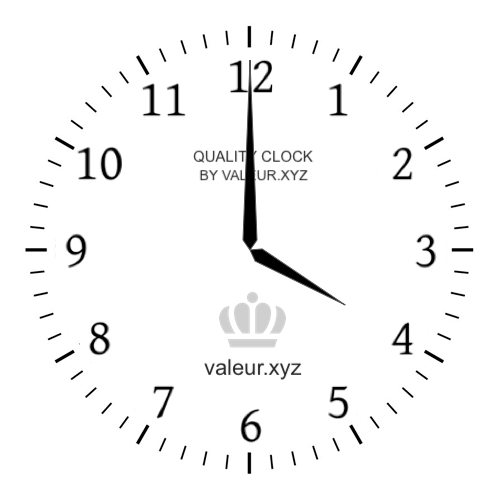 4 PM on an analog clock (Four PM) Analog clock showing the time 4 PM