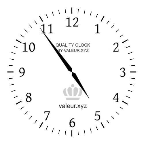 4:54 PM on an analog clock (Four-fifty-four PM) Analog clock showing the time 4:54 PM