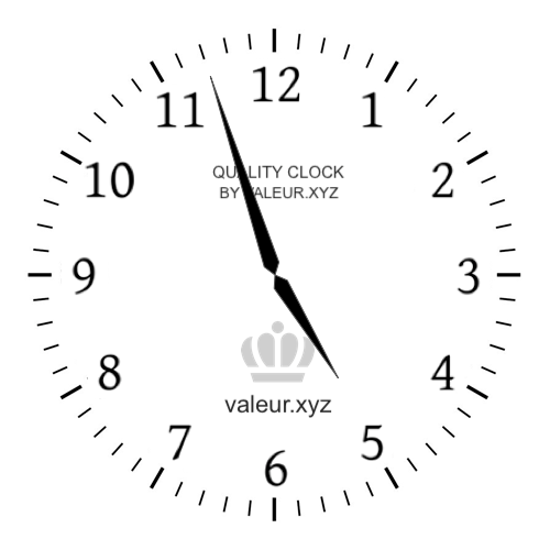 4:57 PM on an analog clock (Four-fifty-seven PM) Analog clock showing the time 4:57 PM