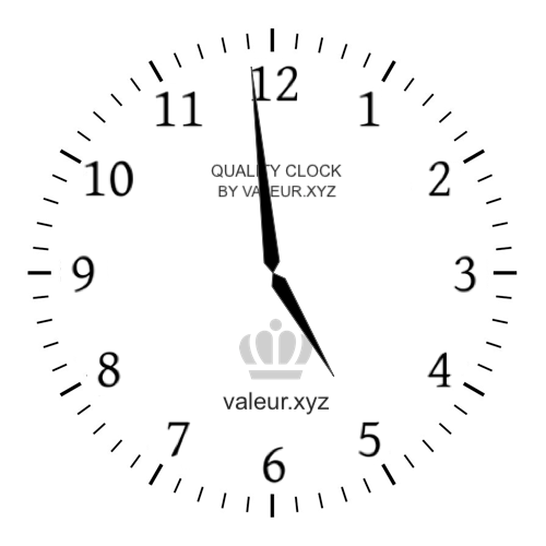 4:59 PM on an analog clock (Four-fifty-nine PM) Analog clock showing the time 4:59 PM