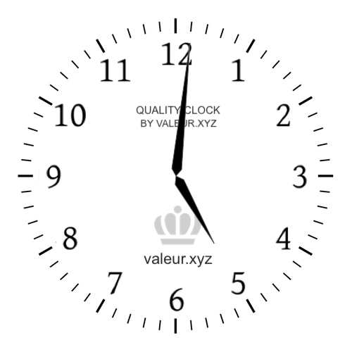 5:01 PM on an analog clock (Five-oh-one PM) Analog clock showing the time 5:01 PM
