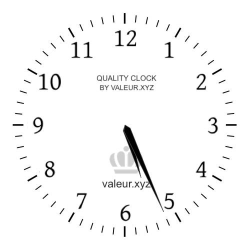 5:26 PM on an analog clock (Five-twenty-six PM) Analog clock showing the time 5:26 PM