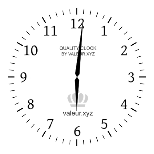 Analog clock showing the time 6:01 PM