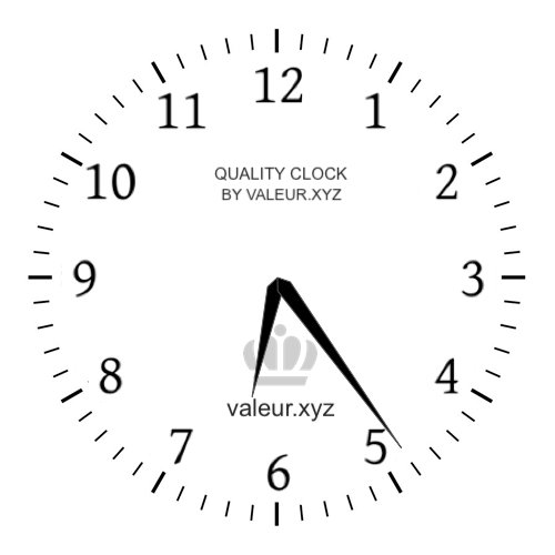 6:24 AM on an analog clock (Six-twenty-four AM) Analog clock showing the time 6:24 AM