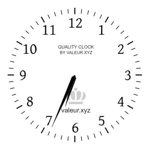 Analog clock showing the time 6:34 AM