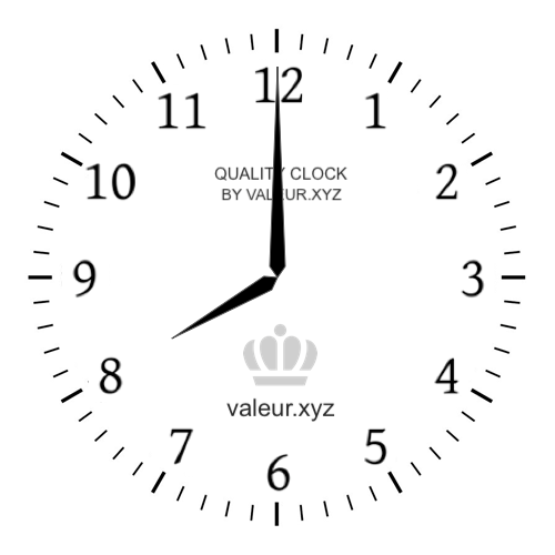 8 AM on an analog clock (Eight AM) Analog clock showing the time 8 AM