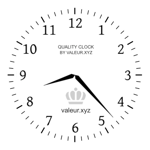 8:23 AM on an analog clock (Eight-twenty-three AM) Analog clock showing the time 8:23 AM