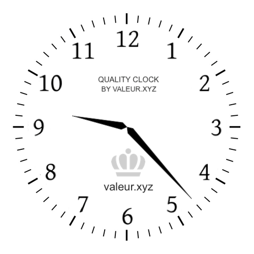 9:23 AM on an analog clock (Nine-twenty-three AM) Analog clock showing the time 9:23 AM