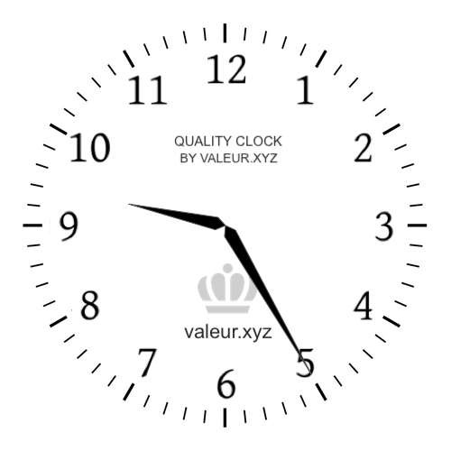 9:25 AM on an analog clock (Nine-twenty-five AM) Analog clock showing the time 9:25 AM