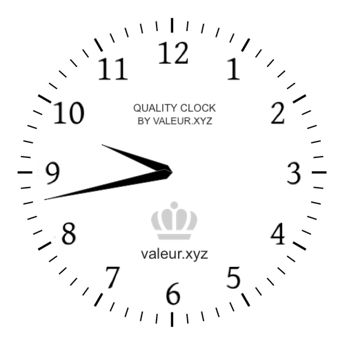 9:43 AM on an analog clock (Nine-forty-three AM) Analog clock showing the time 9:43 AM