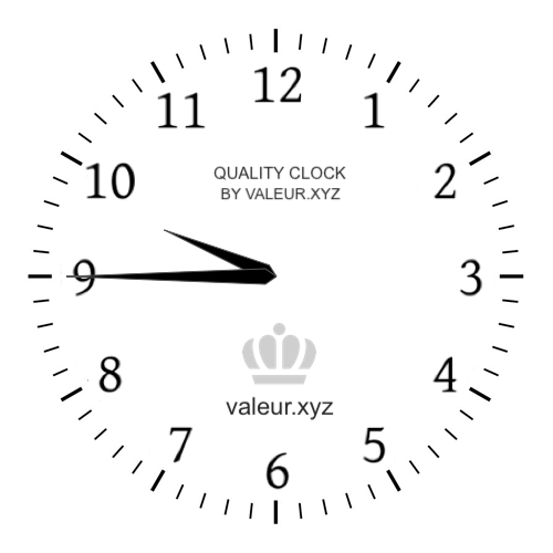 9:45 AM on an analog clock (Nine-forty-five AM) Analog clock showing the time 9:45 AM