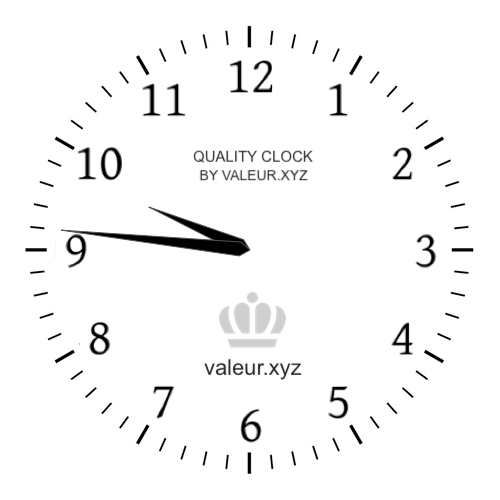 9:46 AM on an analog clock (Nine-forty-six AM) Analog clock showing the time 9:46 AM